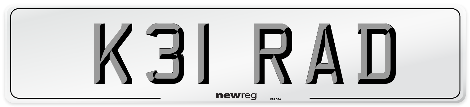 K31 RAD Number Plate from New Reg